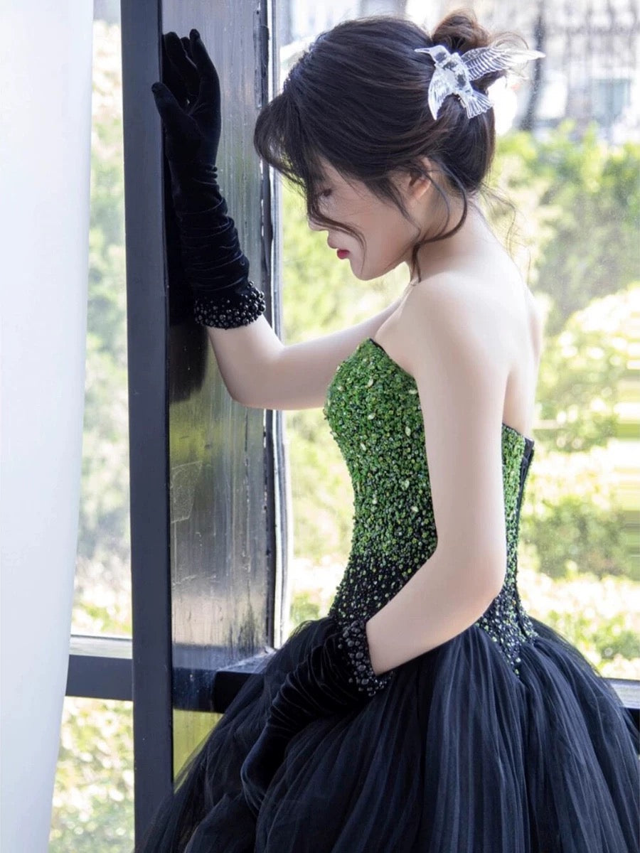 Pretty Ball Gown Sweetheart Tulle Long Black Ruffles Prom Dresses Sweet 16 Dresses