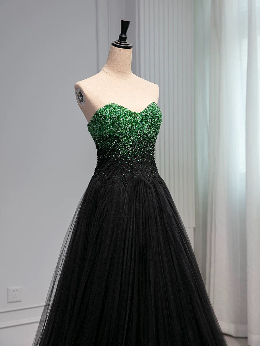 Pretty Ball Gown Sweetheart Tulle Long Black Ruffles Prom Dresses Sweet 16 Dresses
