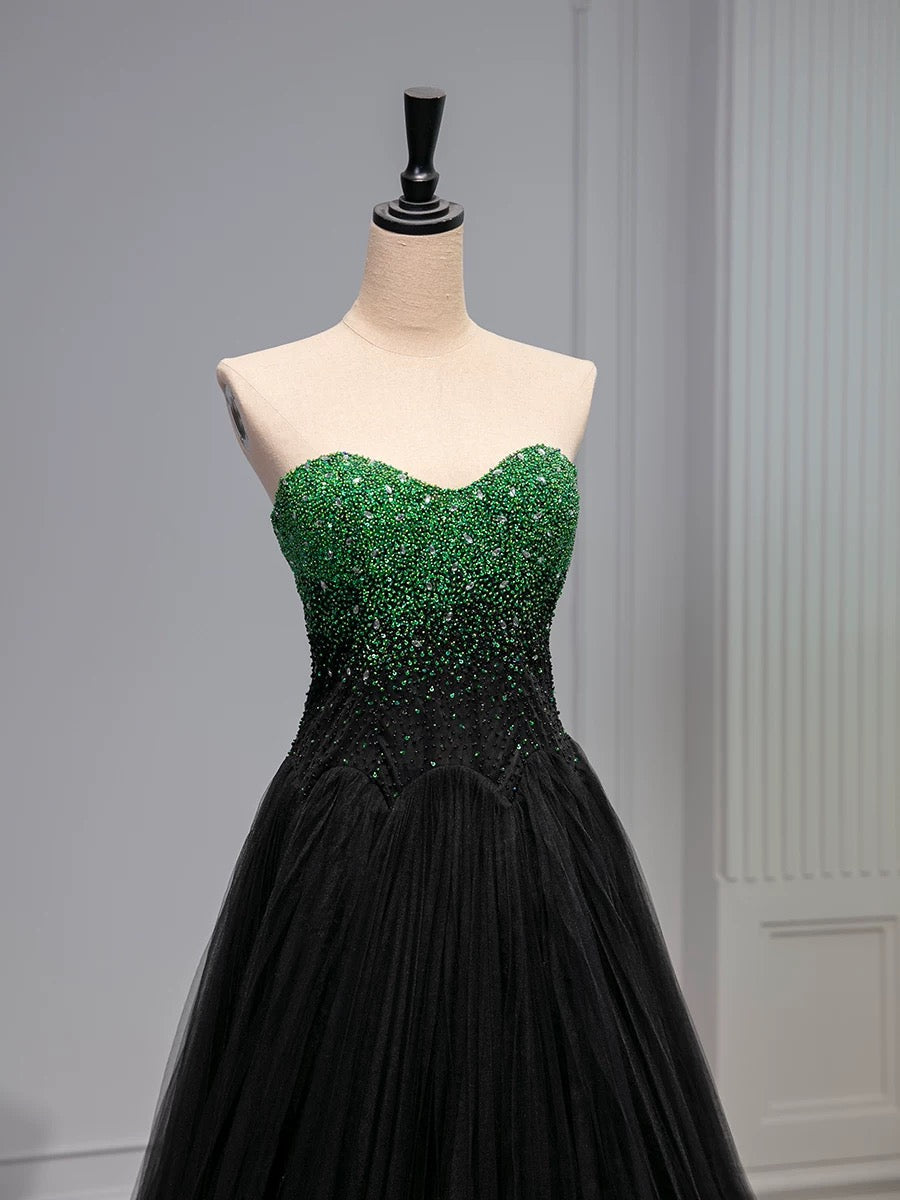 Pretty Ball Gown Sweetheart Tulle Long Black Ruffles Prom Dresses Sweet 16 Dresses