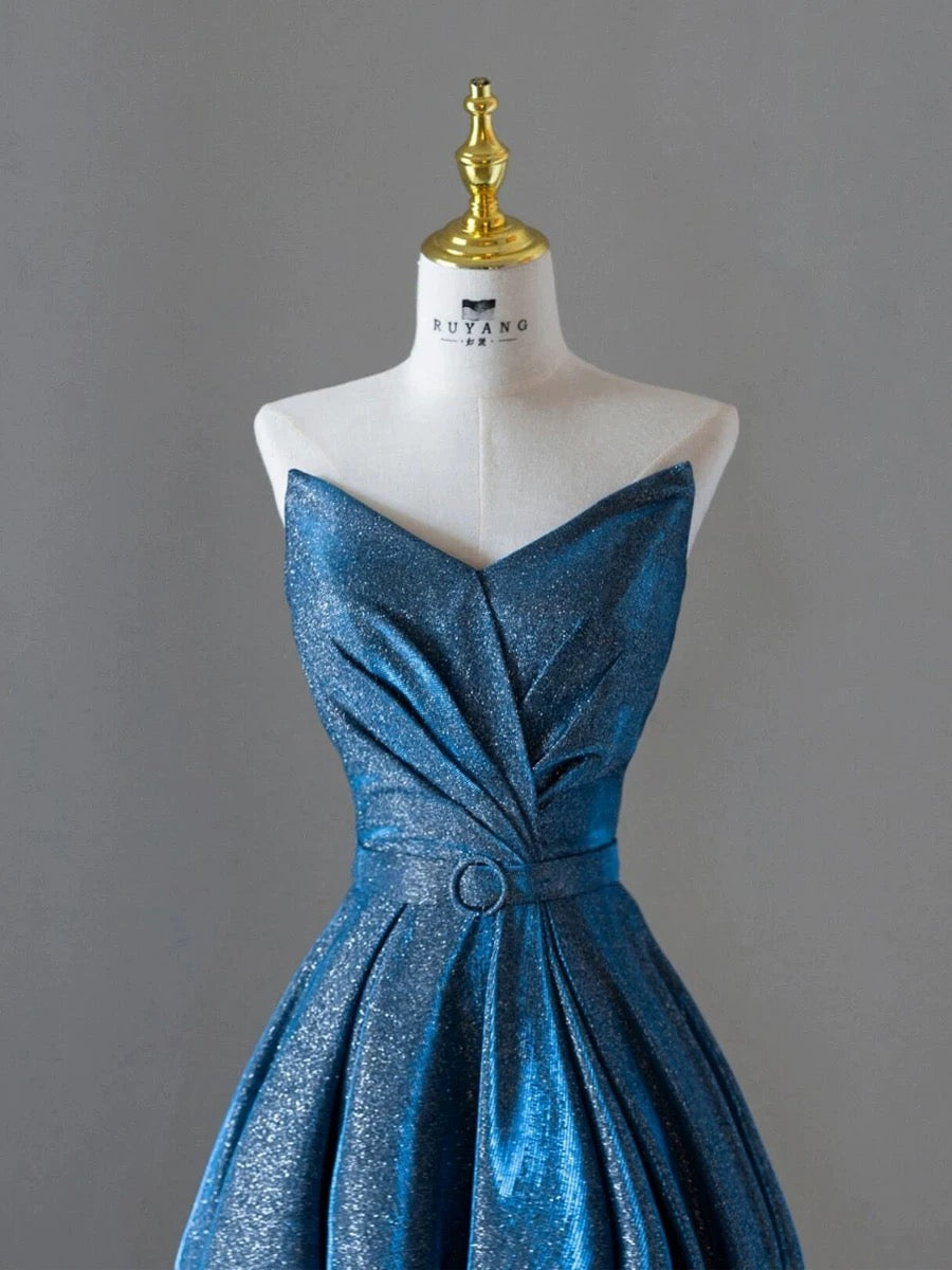 Elegant A line Sweetheart Blue Sequin Party Dress Prom Dresses Evening Dress