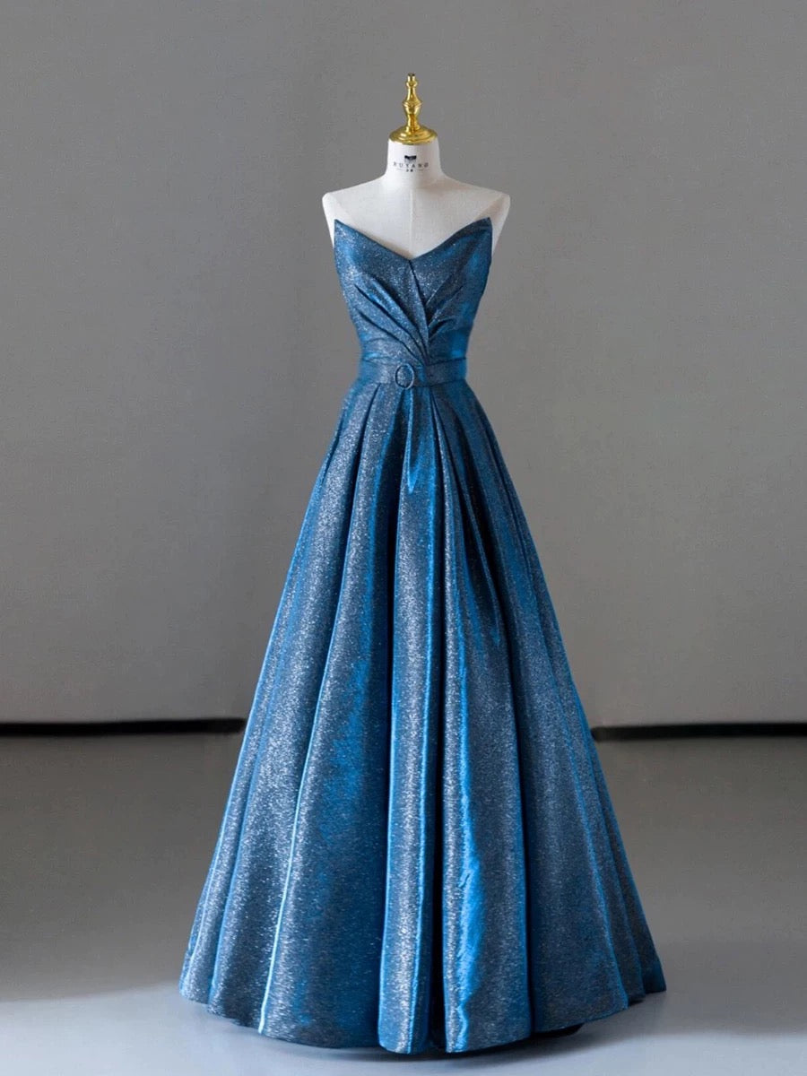 Elegant A line Sweetheart Blue Sequin Party Dress Prom Dresses Evening Dress