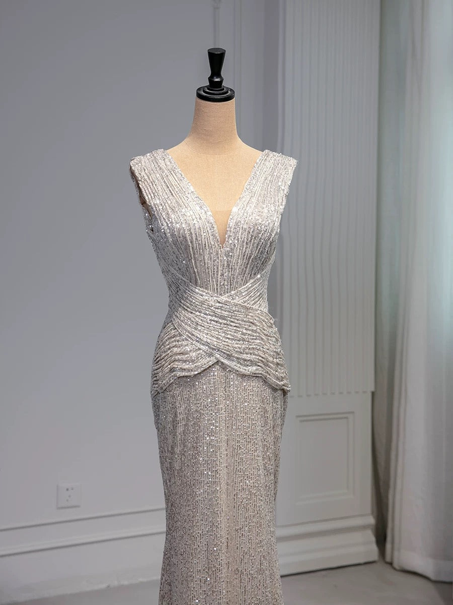 Elegant Mermaid V Neckline Sequin Party Dress Prom Dresses Evening Dress