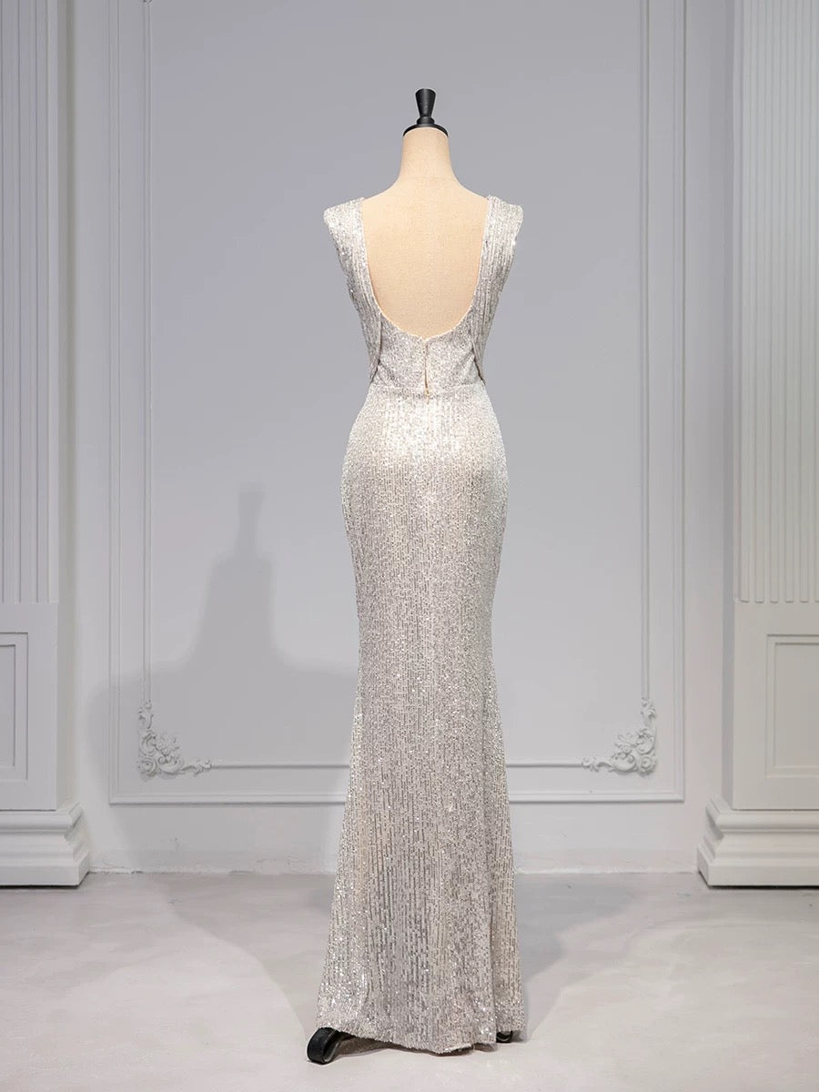 Elegant Mermaid V Neckline Sequin Party Dress Prom Dresses Evening Dress