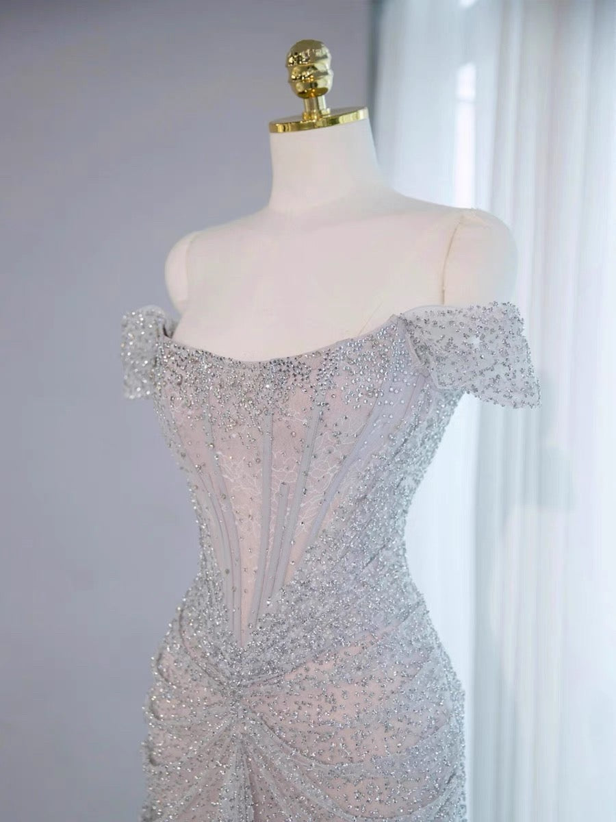 Sexy Mermaid Off The Shoulder Sequin Evening Dress Long Prom Dresses Party Dress With Beads