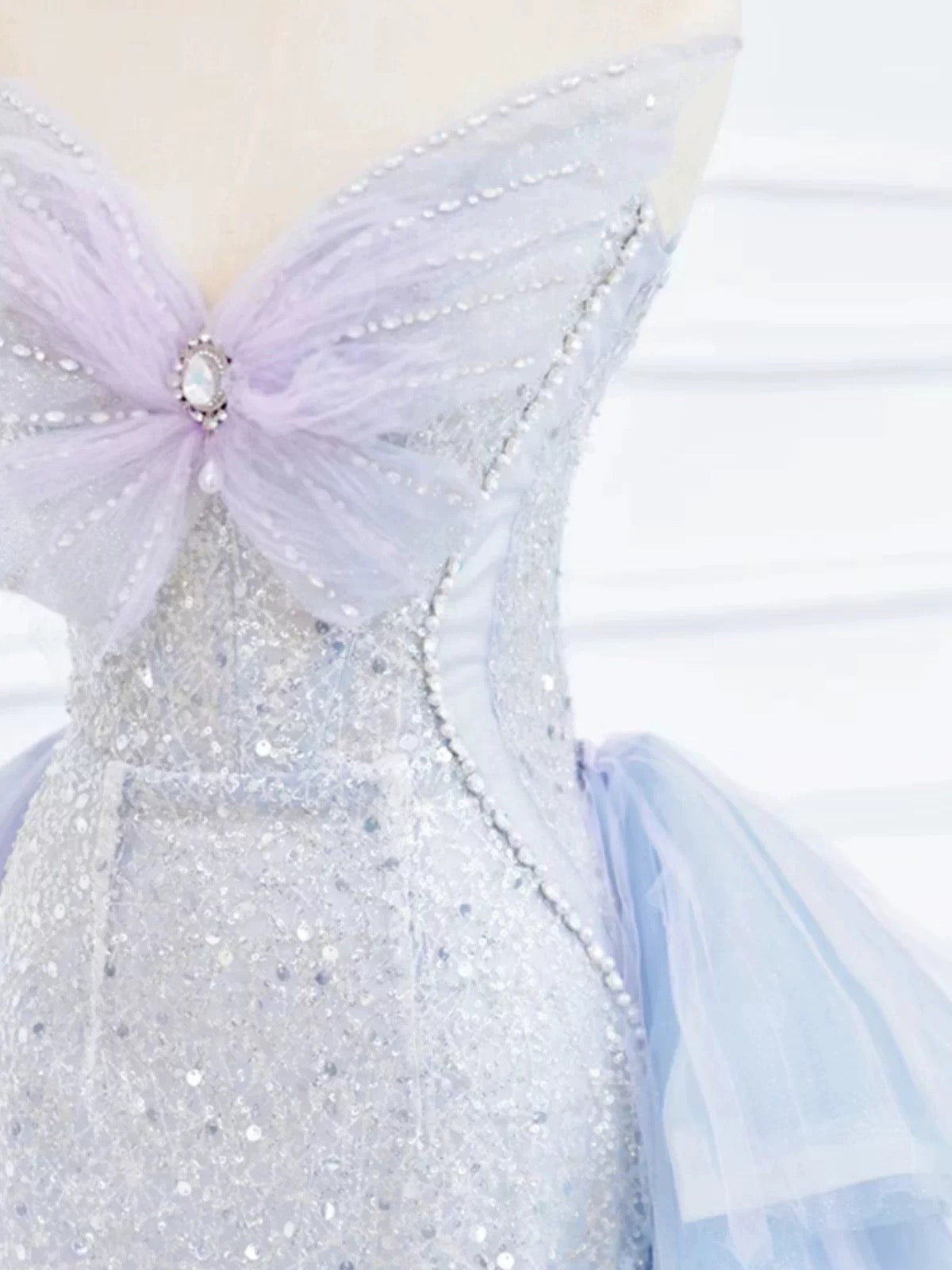 Elegant Mermaid Strapless Neckline Blue Sequin Long Prom Dress Evening Dresses