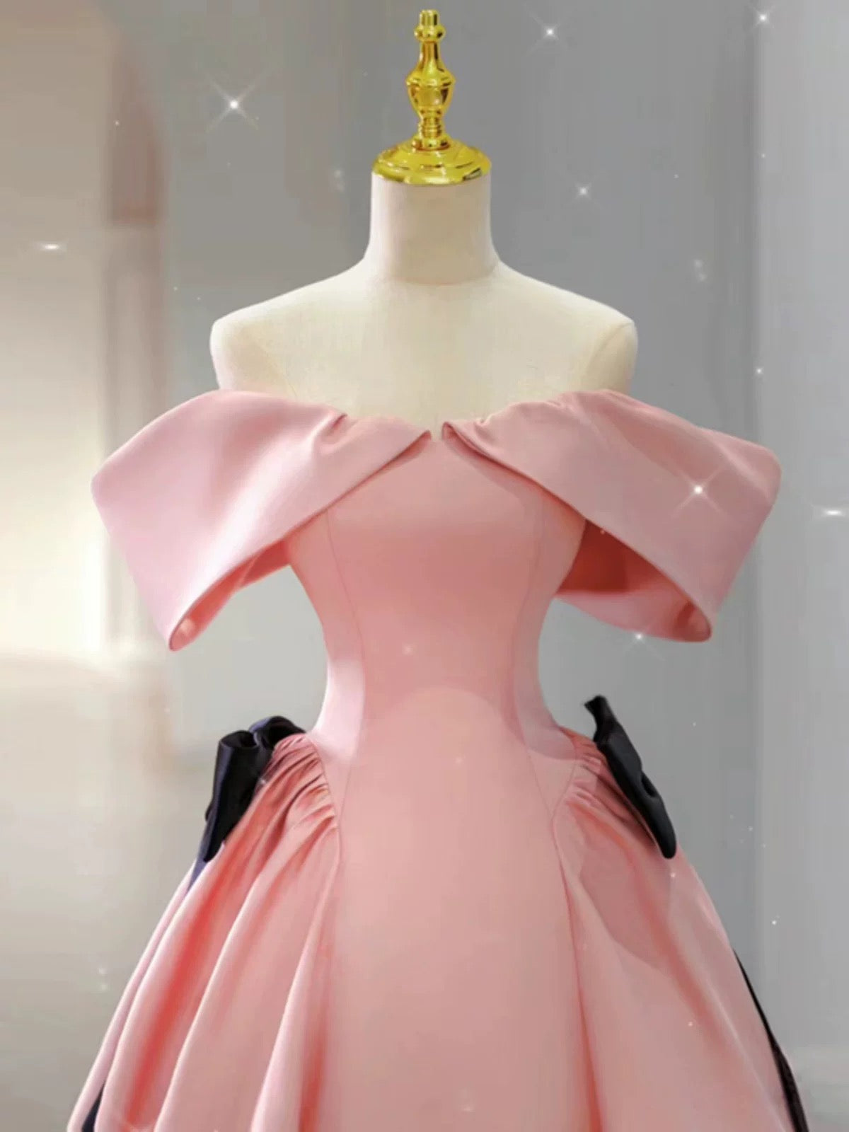Elegant Ball Gown Off The Shoulder Pink Satin Long Prom Dress Evening Dresses