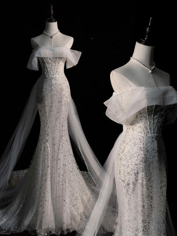 Elegant Mermaid Off The Shoulder Sequin Long Wedding Dresses