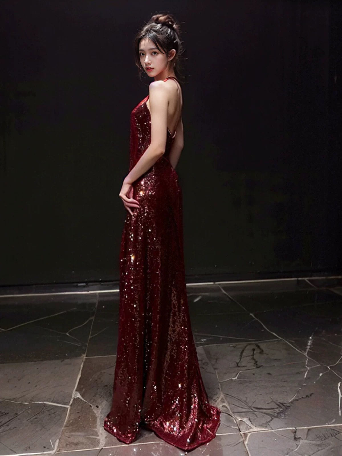 Sexy Mermaid V Neckline Burgundy Sequin Prom Dresses Evening Dress With Beads