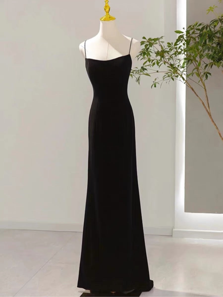 Sexy Mermaid Spaghetti Straps Black Long Prom Dresses Evening Dress