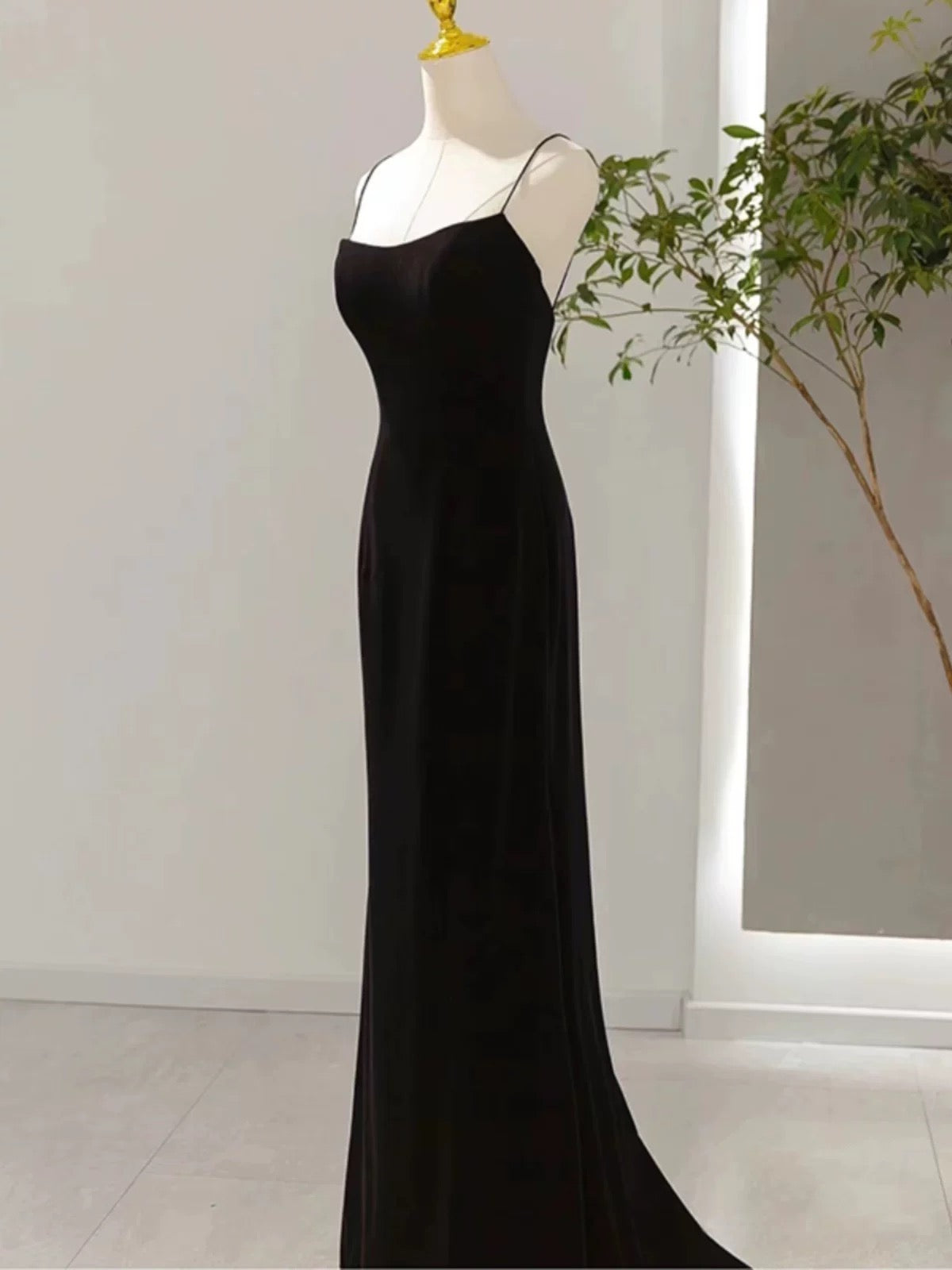 Sexy Mermaid Spaghetti Straps Black Long Prom Dresses Evening Dress