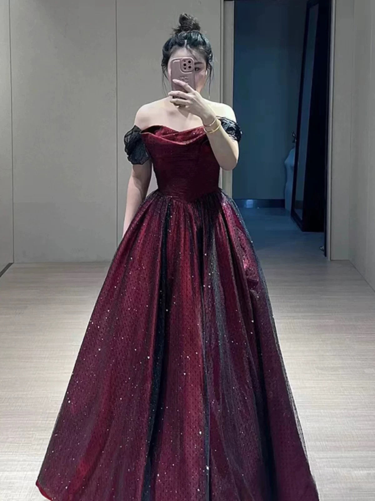Sexy Ball Gown Off The Shoulder Red Tulle Long Prom Dresses Evening Dress