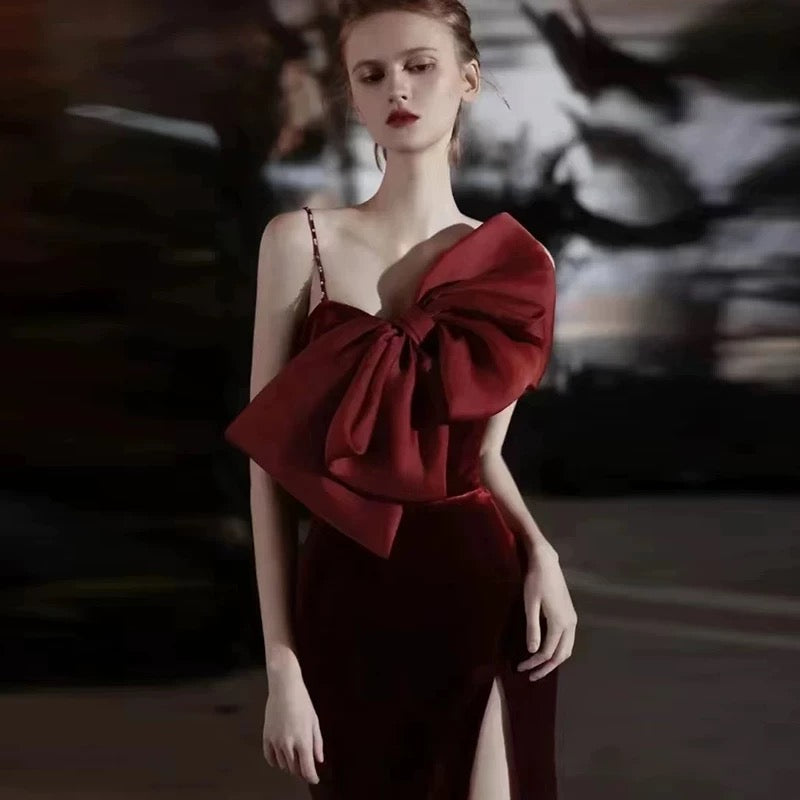 Elegant Mermaid Spaghetti Straps Burgundy Long Prom Dress Evening Dresses