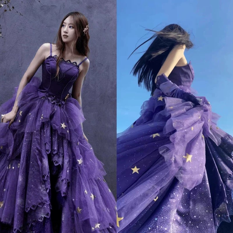 Elegant Ball Gown Strapless Purple Satin Long Prom Dress Evening Dresses