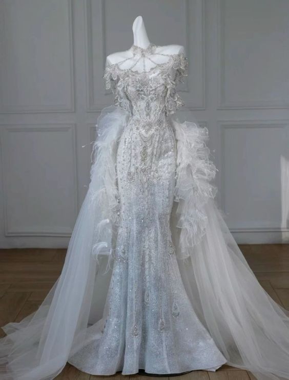 Elegant Mermaid Sweetheart Tulle Lace Long Wedding Dresses