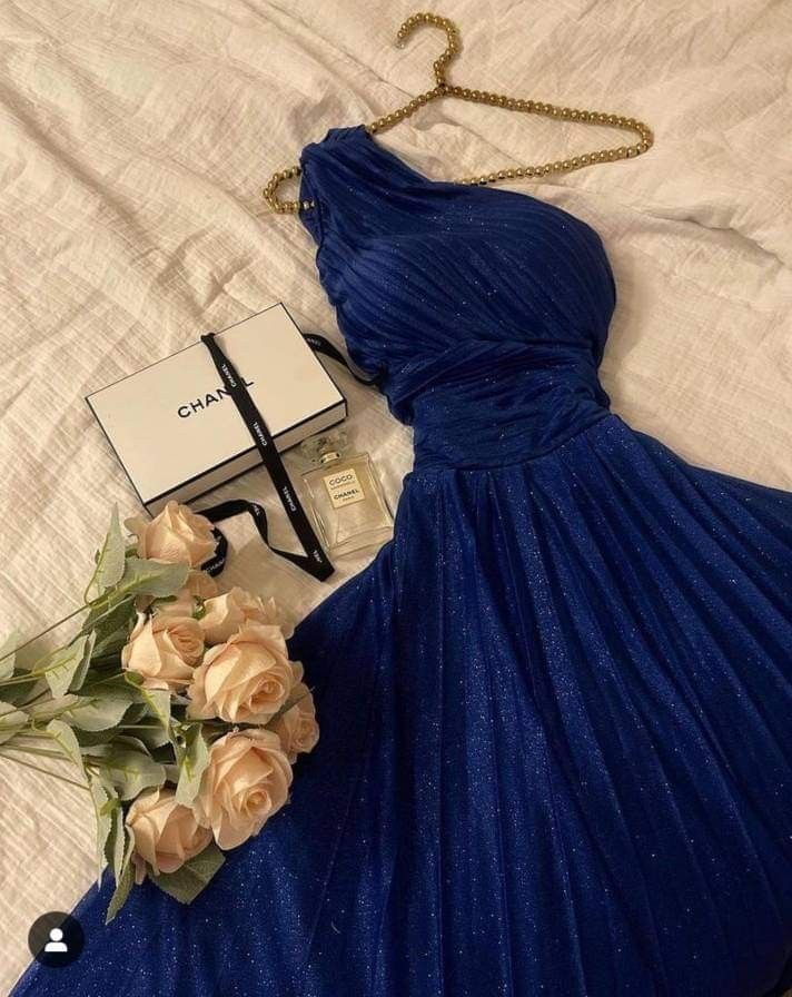 Classy A line One Shoulder Royal Blue Long Sequin Party Dress Prom Dresses Evening Dress