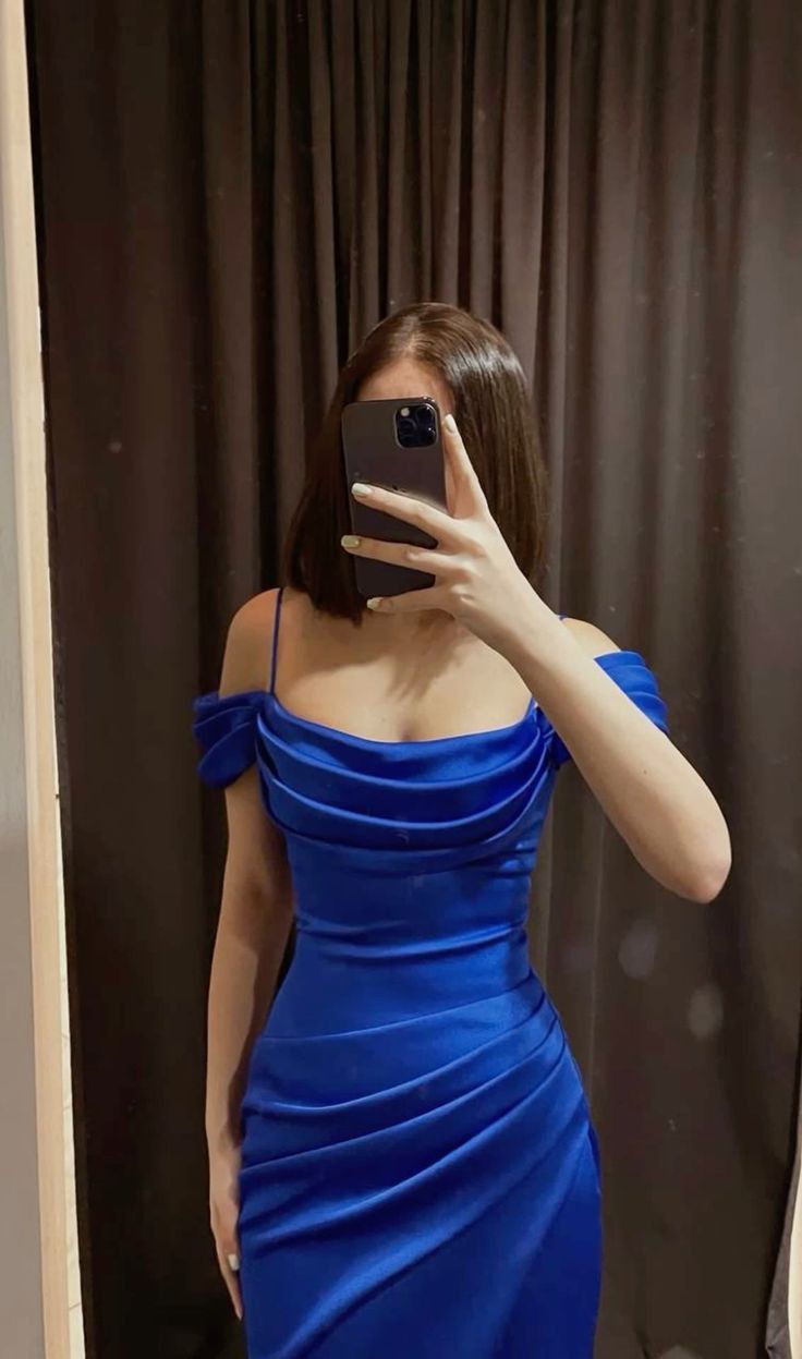 Elegant Sheath Spaghetti Straps Royal Blue Long Prom Dress Evening Dresses