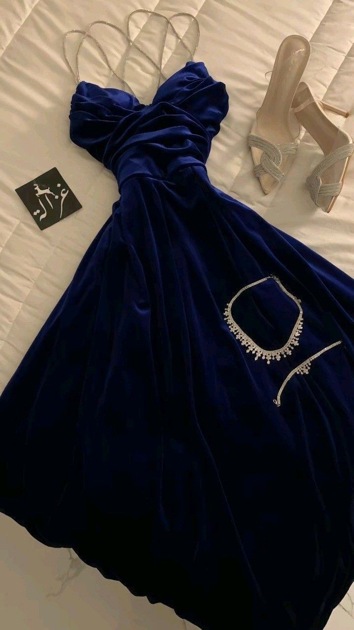 Elegant A Line Royal Blue Velvet Slit Long Prom Dress Evening Dresses