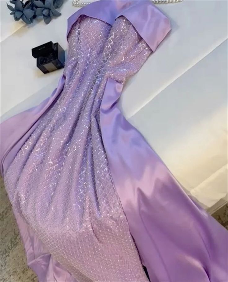 Classy Sheath Strapless Long Lilac Satin Party Dress Prom Dresses Evening Dress