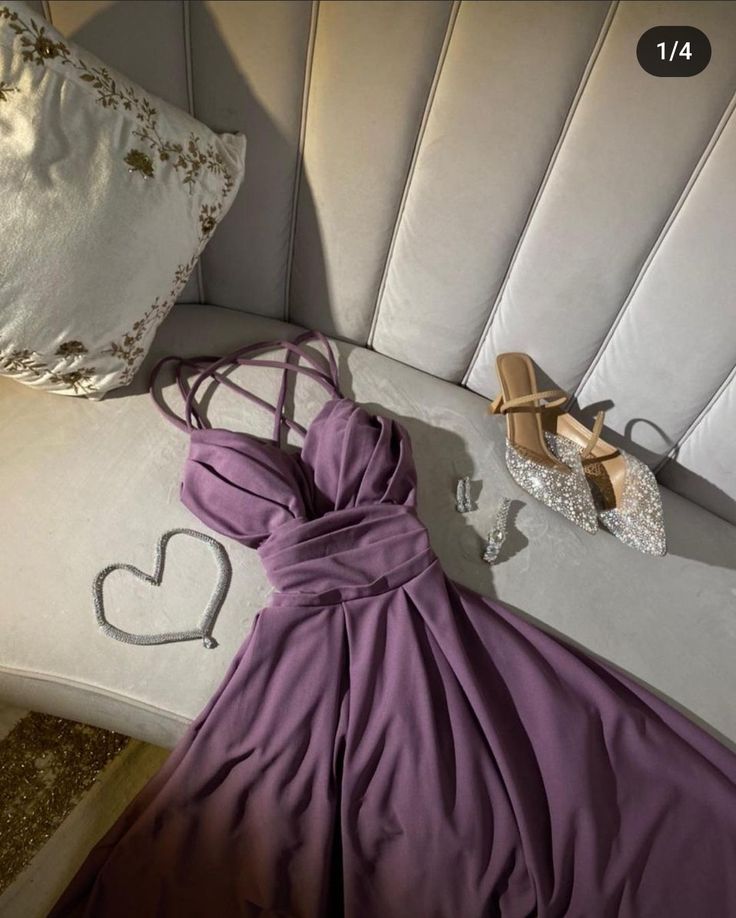 Elegant A Line Spaghetti Straps Lilac Long Prom Dress Evening Dresses