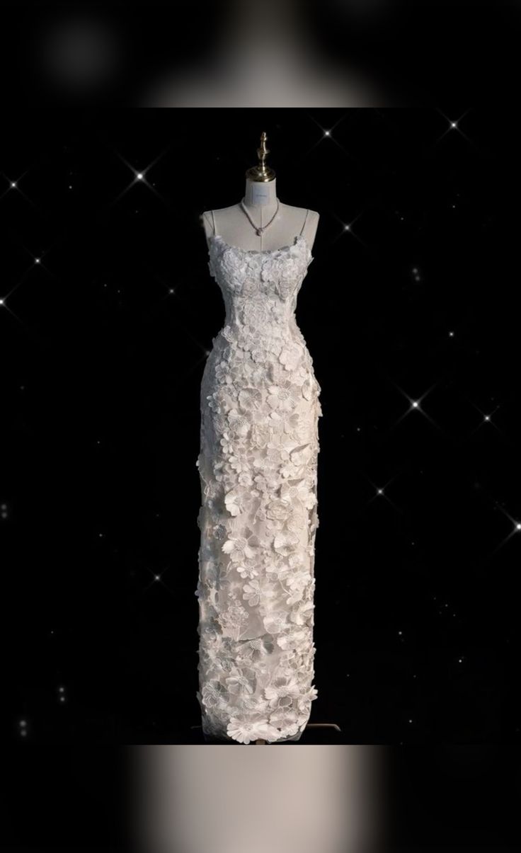 Chic Sheath Spaghetti Straps White Satin Flowers Long Wedding Dresses Brides Dress
