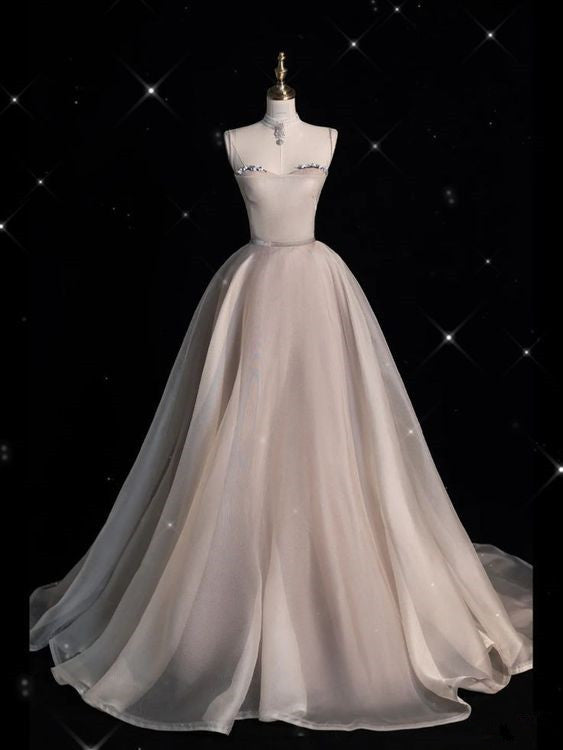 A-Line Champagne Long Prom Dress