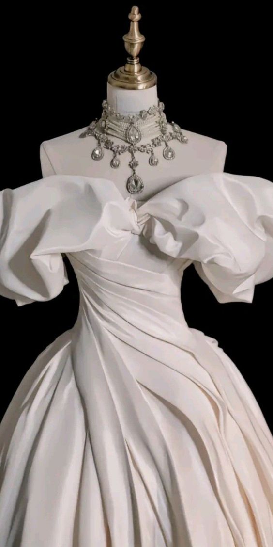 Elegant Ball Gown Off The Shoulder Satin Long White Wedding Dresses