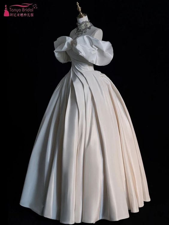 Elegant Ball Gown Off The Shoulder Satin Long White Wedding Dresses
