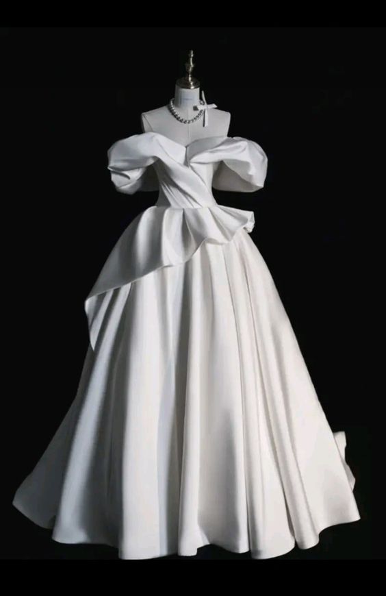 Elegant Ball Gown Off The Shoulder Satin Long White Wedding Dresses