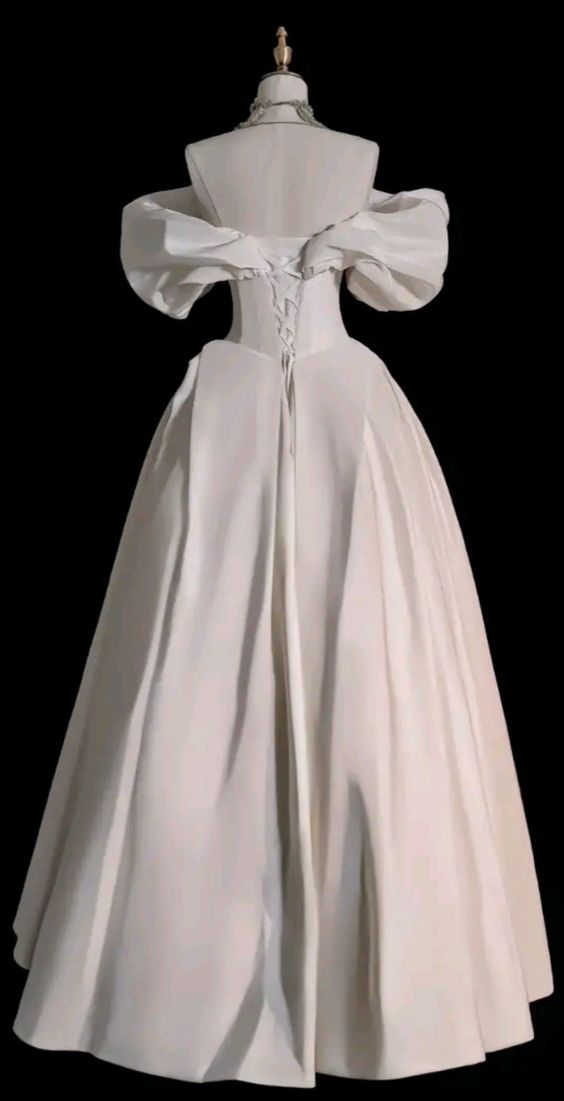 Elegant Ball Gown Off The Shoulder Satin Long White Wedding Dresses