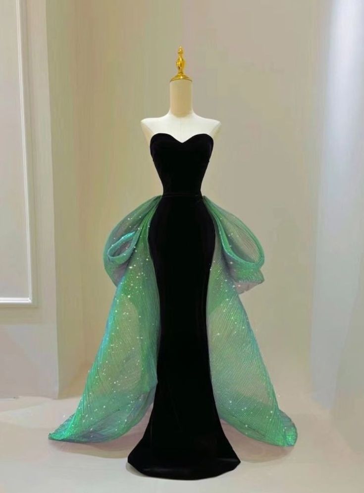 Vintage Mermaid Sweetheart Black Velvet Long Evening Dress Prom Dresses With Bow