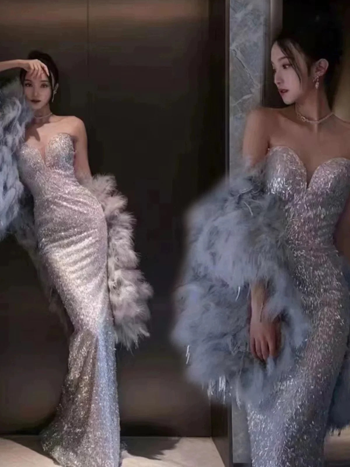 Pretty Mermaid Sweetheart Sequin Long Evening Dress Prom Dresses Birthday Outfits -1
