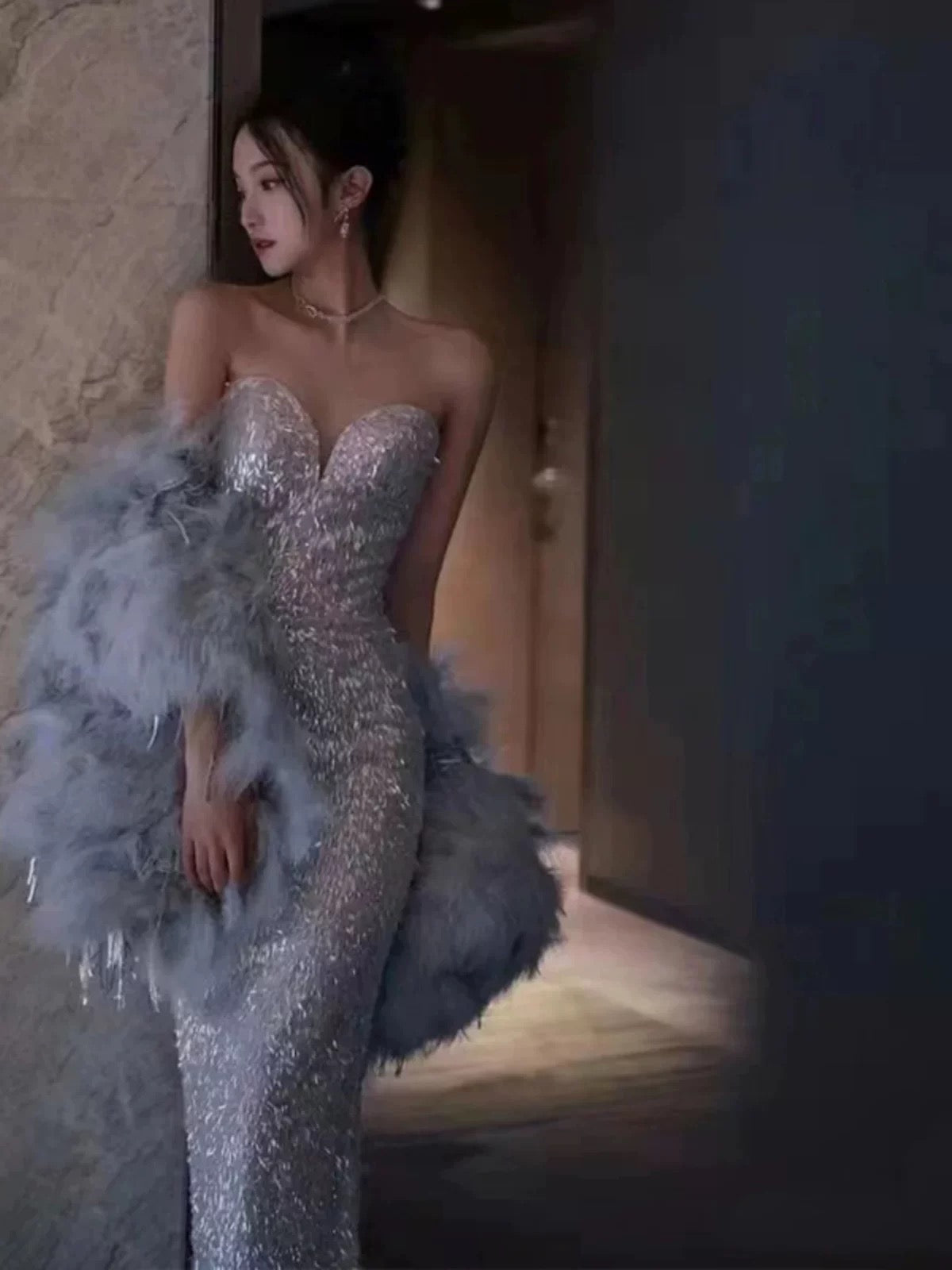 Pretty Mermaid Sweetheart Sequin Long Evening Dress Prom Dresses Birthday Outfits -1