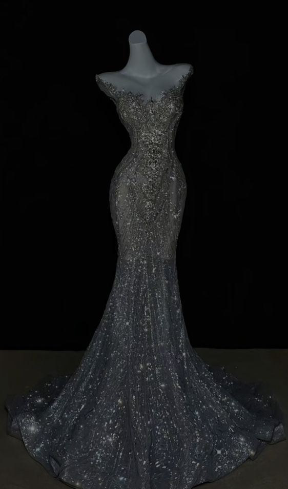 Pretty Mermaid Off The Shoulder Sequin Cap Sleeves Evening Dress Silver Prom Dresses With Beads