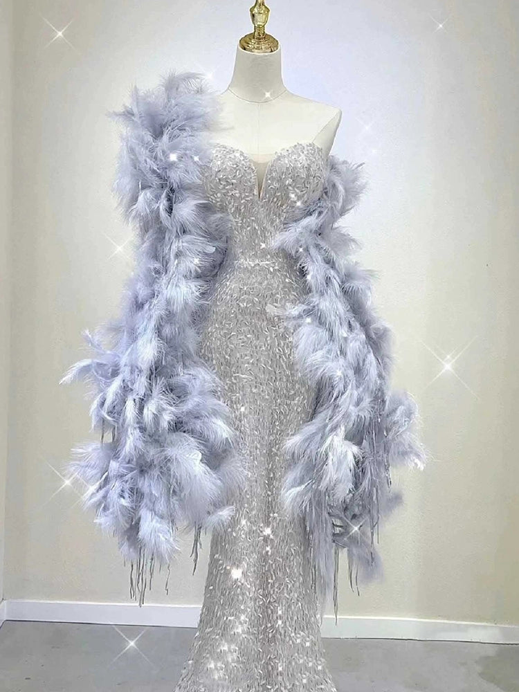 Elegant Mermaid Sweetheart Neckline Silver Sequin Evening Dress Long Prom Dresses