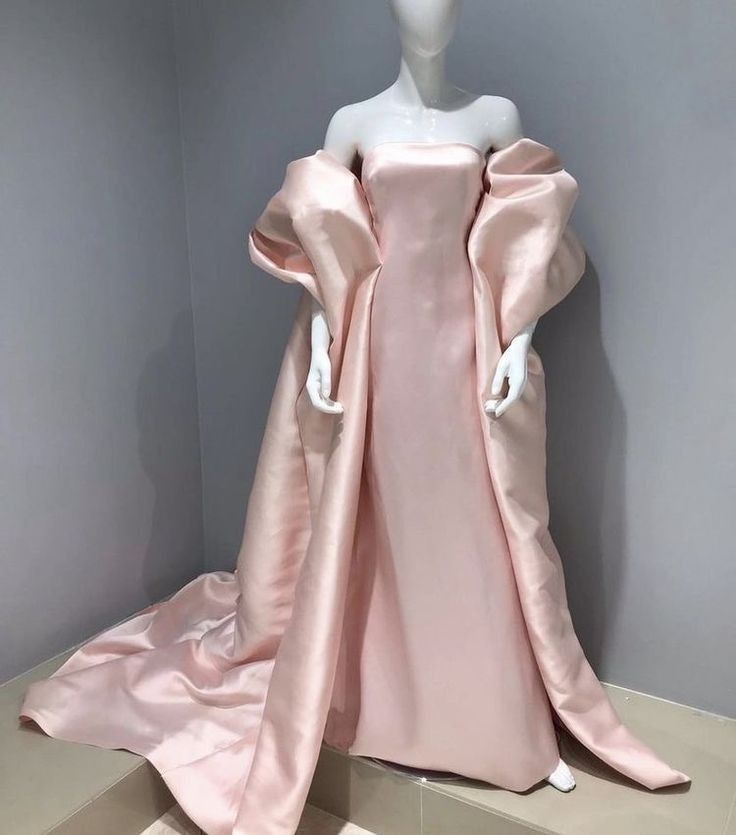Elegant Mermaid Strapless Pink Satin Long Prom Dresses Party Dresses With Cape