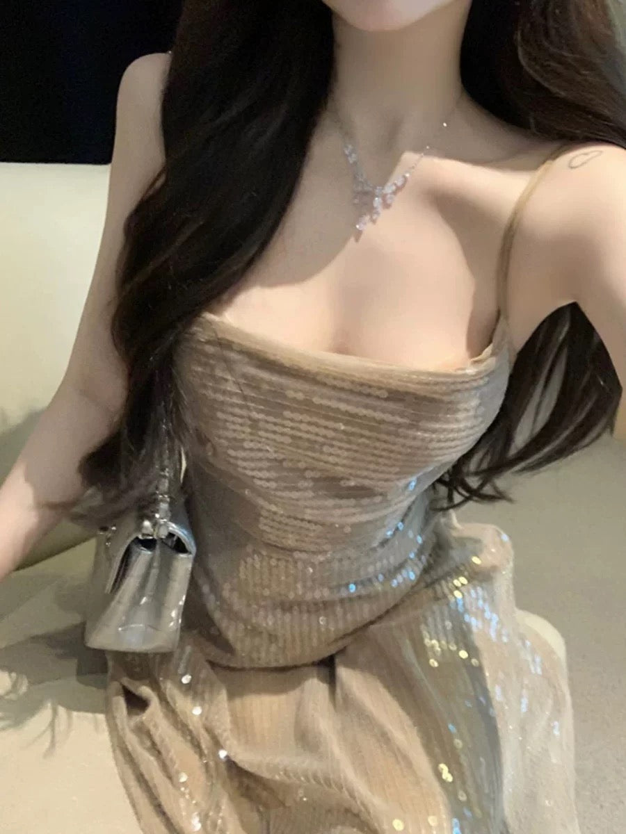 Elegant A line Spaghetti Straps Champagne Long Length Prom Dress Birthday Outfits