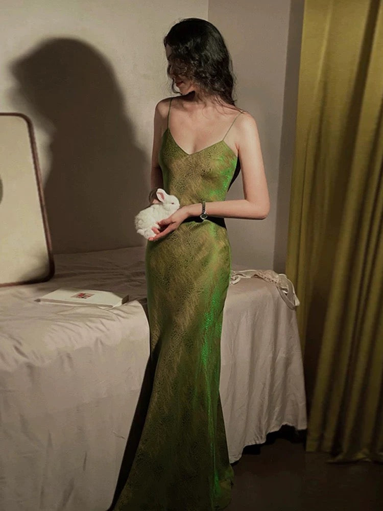 Elegant Mermaid Spaghetti Straps Green Long Length Prom Dresses Birthday Outfits