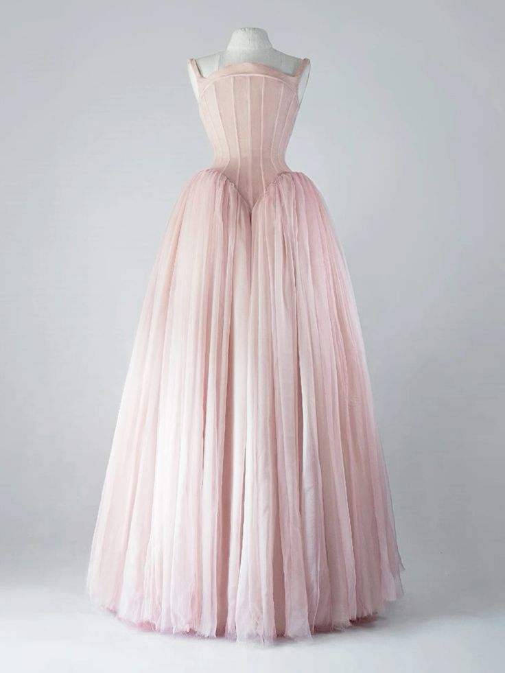 Vintage Ball Gown Straps Pink Tulle Long Length Prom Dresses Birthday Outfits