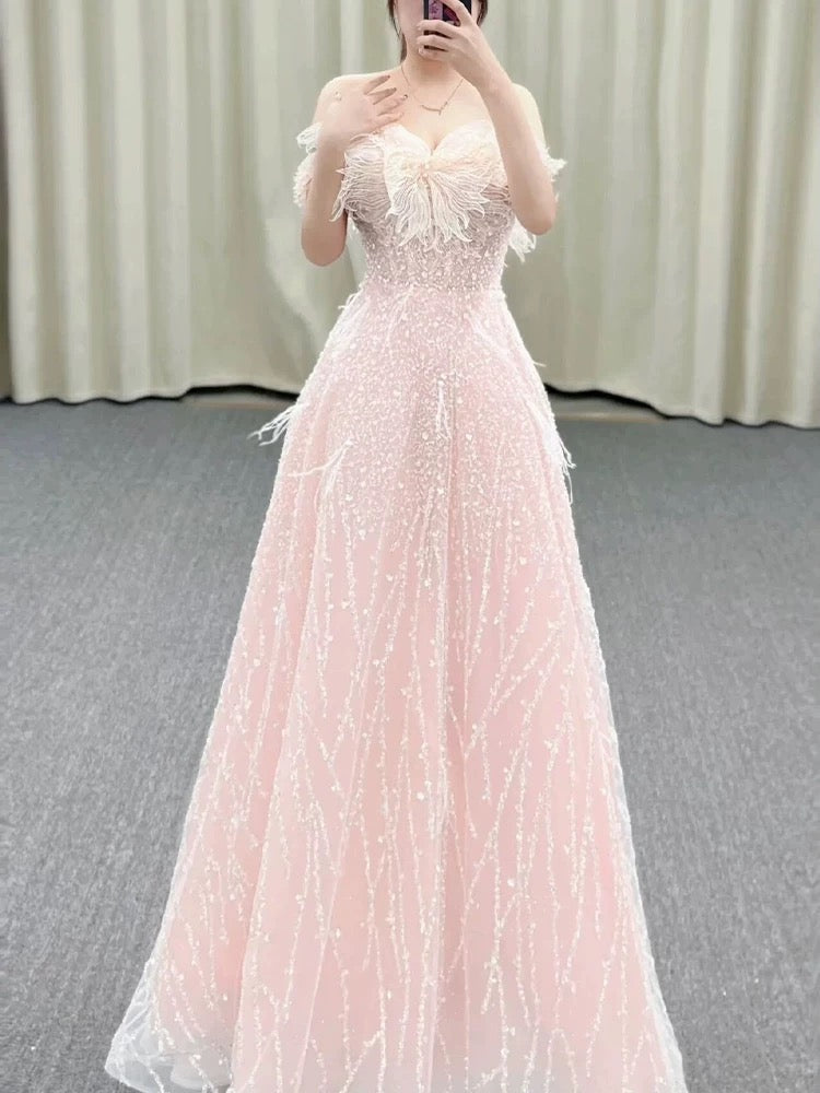 Gorgeous A Line Off The Shoulder Sequin Pink Long Evening Dress Prom Dresses Birthday Outfits
