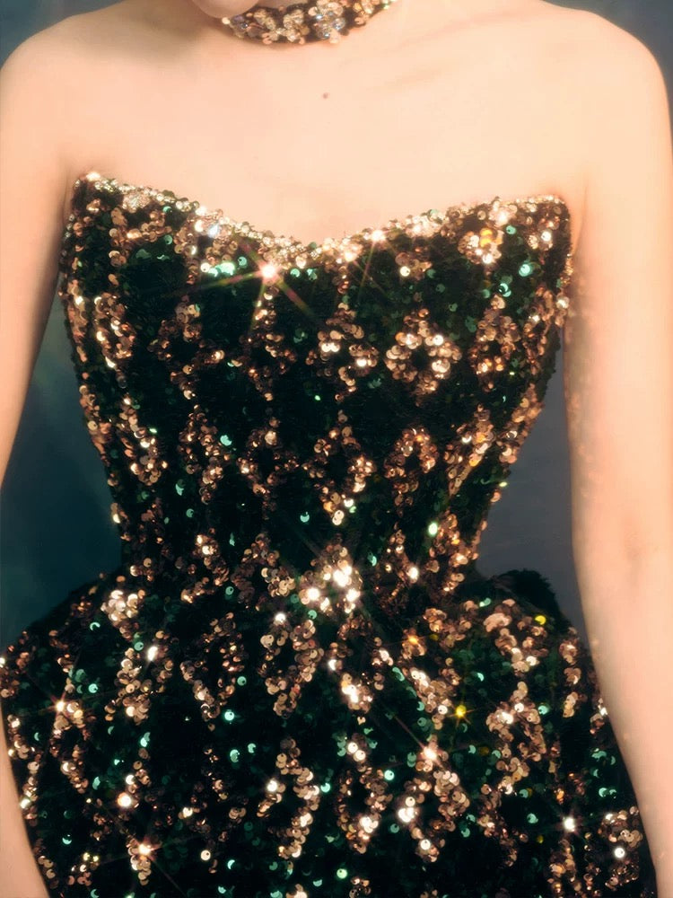 Gorgeous Ball Gown Sweetheart Black Sequin Long Evening Dress Prom Dresses Birthday Outfits