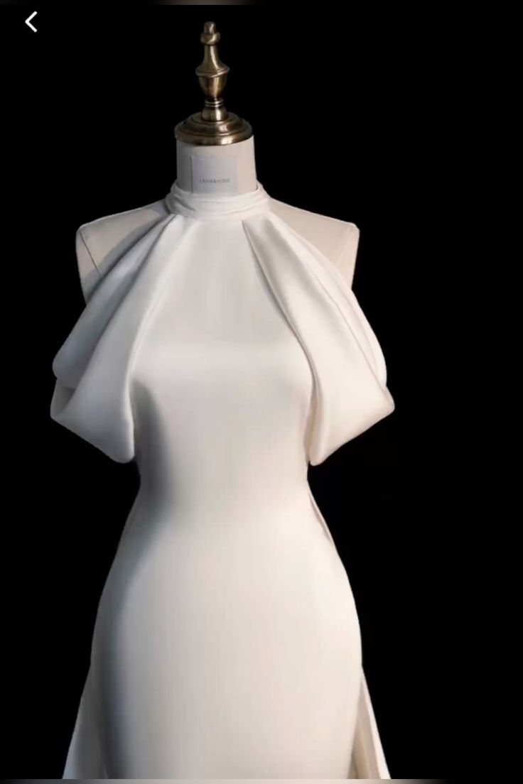 Elegant Mermaid High Neckline Satin Long White Wedding Dresses