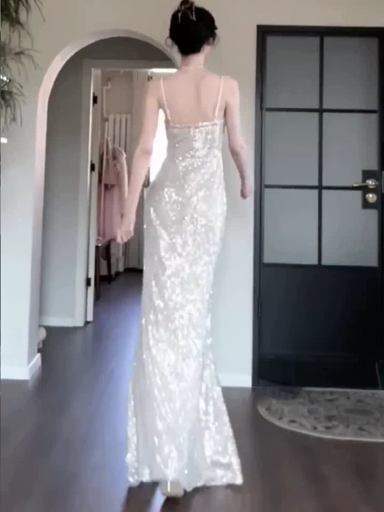 Gorgeous Mermaid Spaghetti Straps Sequin Evening Dress Prom Dresses Birthday Outfits