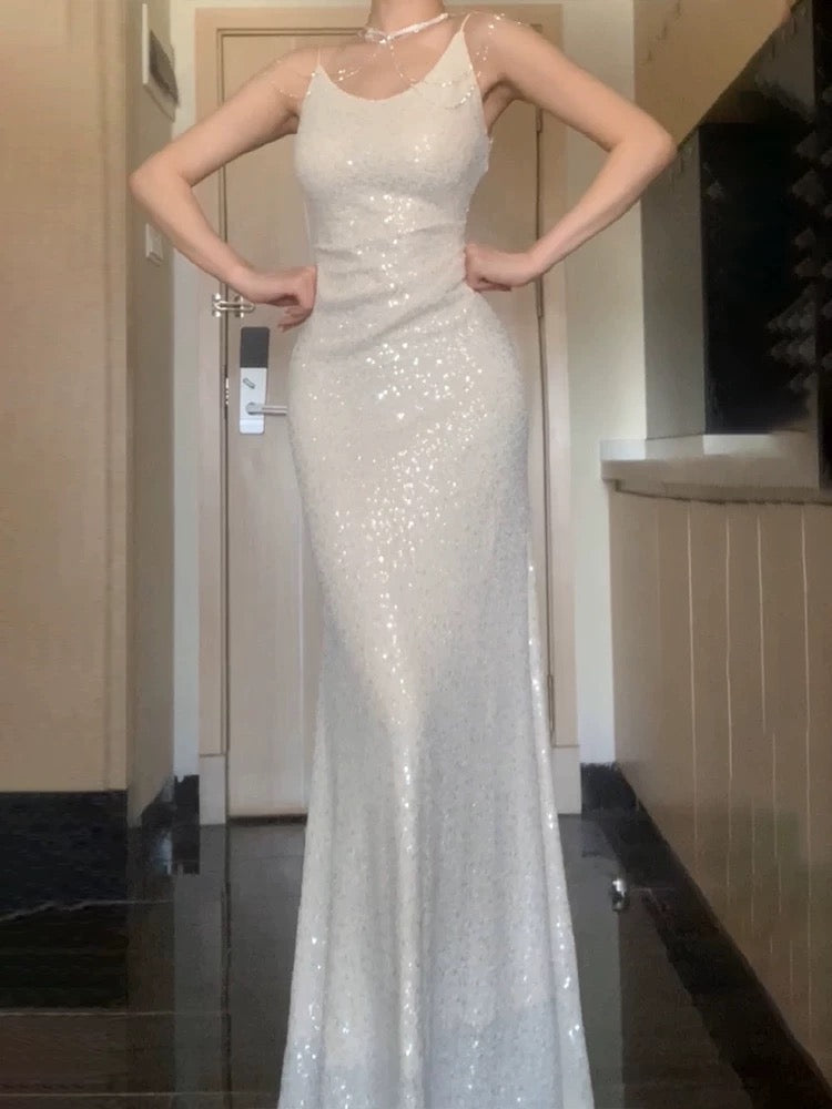 Gorgeous Mermaid Spaghetti Straps Sequin Evening Dress Prom Dresses Birthday Outfits
