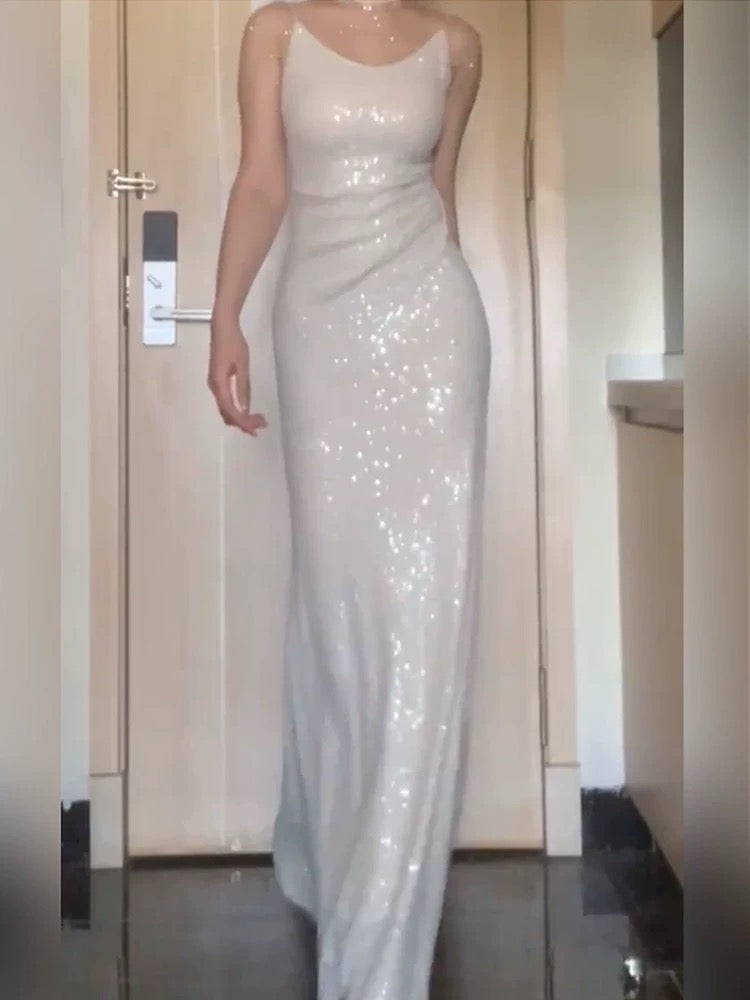 Gorgeous Mermaid Spaghetti Straps Sequin Evening Dress Prom Dresses Birthday Outfits
