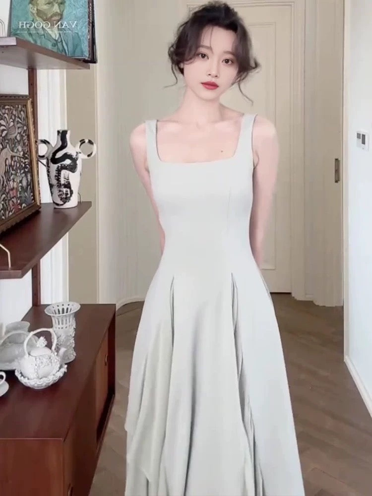 Simple A line Square Neckline Green Sleeveless Chiffon Prom Dresses Birthday Party Dress