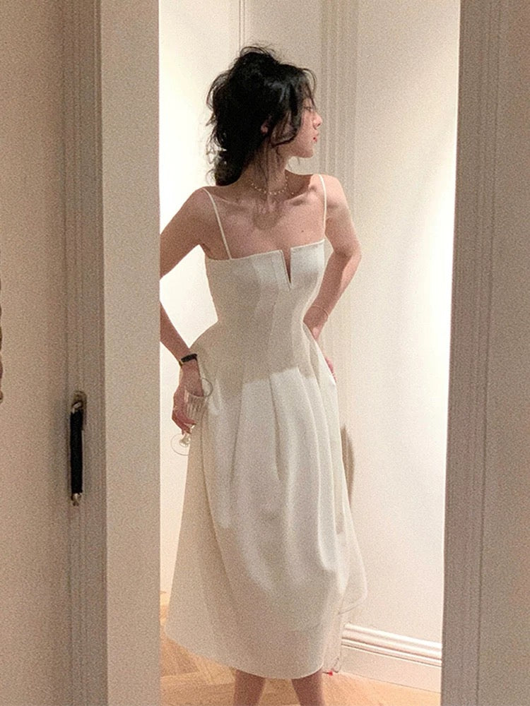 Simple A line Spaghetti Straps White Sleeveless Chiffon Prom Dresses Birthday Party Dress