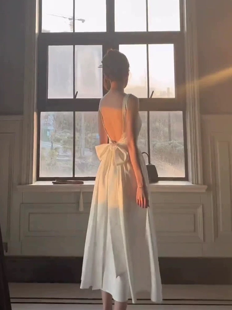 Vintage A Line Square Neckline White Sleeveless Satin Prom Dresses Birthday Party Dress