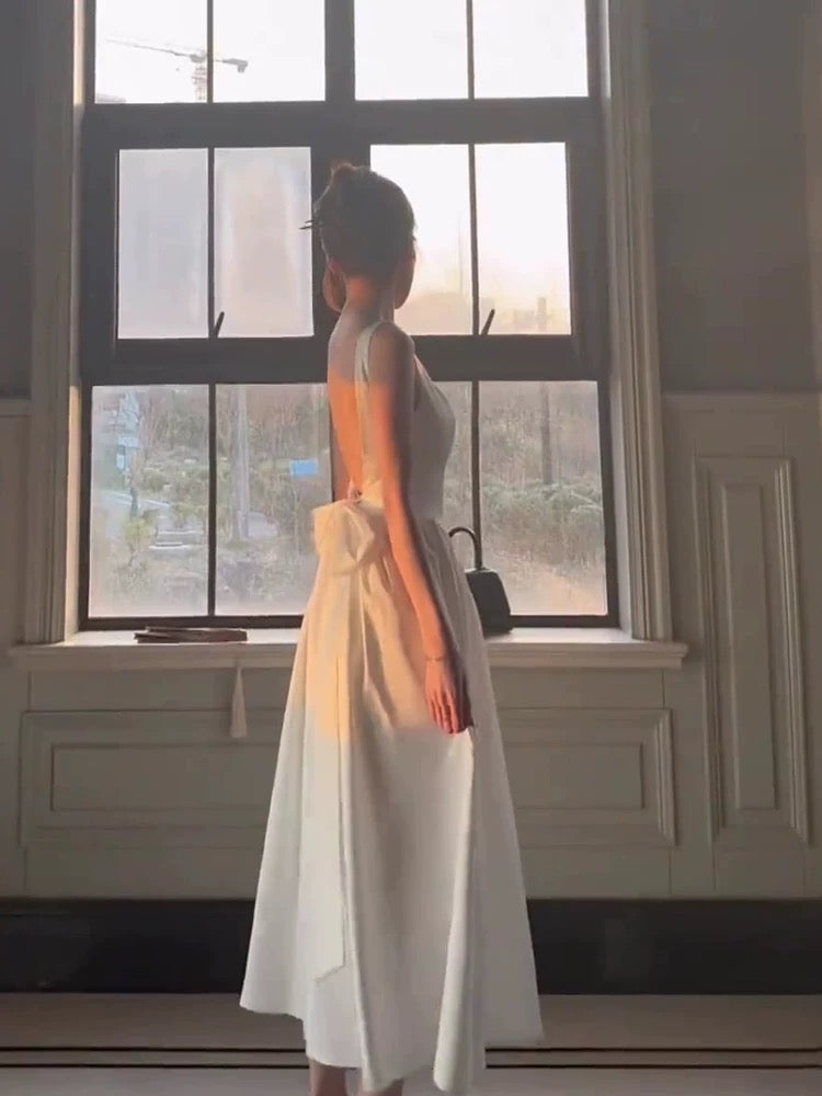 Vintage A Line Square Neckline White Sleeveless Satin Prom Dresses Birthday Party Dress