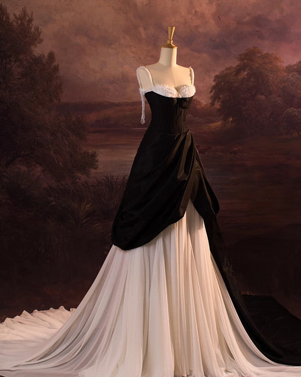 Vintage Ball Gown Spaghetti Straps Black Long Prom Dresses 1950s Retro Evening Dress