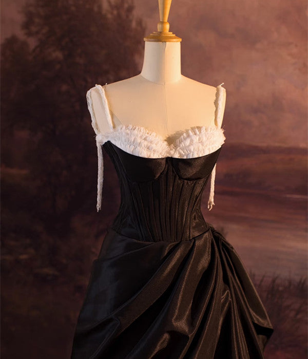 Vintage Ball Gown Spaghetti Straps Black Long Prom Dresses 1950s Retro Evening Dress